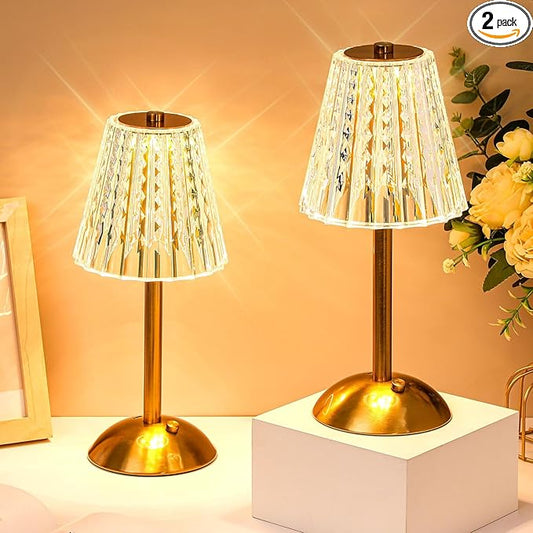 Liliful 2 Pcs LED Portable Cordless Table Lamp Touch Battery Operated Rechargeable Gold Desk Lamp 3 Color Dimmable for Bedroom Living Room Dining (Gold,Classic Style)