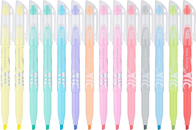 Pilot, FriXion Light Pastel Erasable Highlighters, Chisel Tip, Pack of 14, Assorted Colors