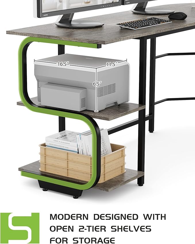 Teraves Reversible L Shaped Desk with Large Surface, 69 Inch Sturdy Corner Desk with Storage Shelves, Premium Office Computer Desk Workstation for Home Office Gaming