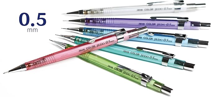 JVPEN Transparent Mechanical Pencils – 0.5 mm Drafting Pencils, Assorted Clear Colors – Smooth Writing, Non-Slip Grip, Built-in Eraser – Ideal for School, Office & Technical Drawing – 12-Pack