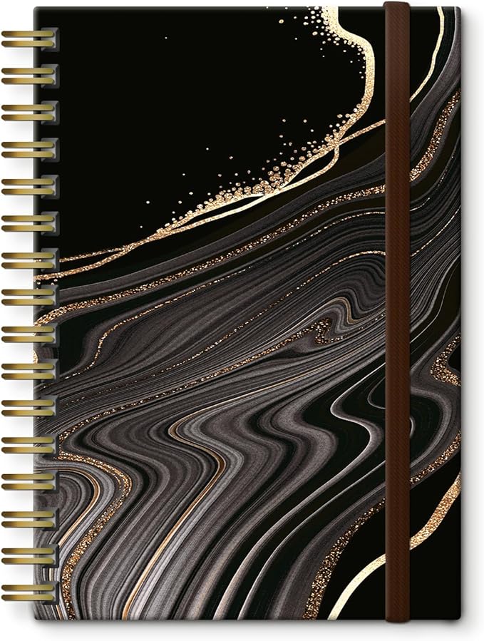 Spiral Journal Notebook, A5 Cute Notebooks for Women Men, College Ruled Hardcover Notebook for Work & Note Taking, 60 Pages Double-Wire Journals for Writing, Black Gold Marble
