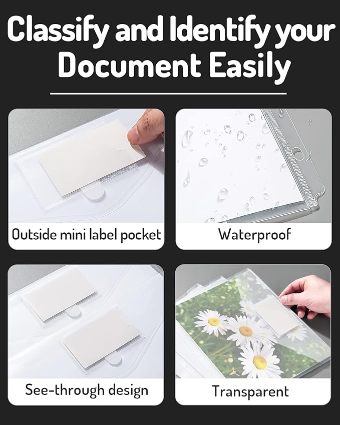 Forvencer Binder Pocket, 10 Pack Super Heavyweight Plastic Folders with Tight Closure, Folders with Pockets Side Loading, Binder Organizer, Binder Dividers with Pockets, Letter Size, Clear