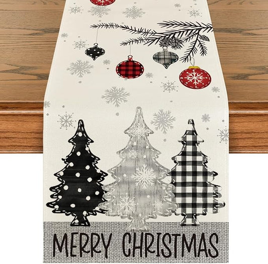Artoid Mode Grey Pine Trees Snowflake Merry Christmas Table Runner, Winter Xmas Holiday Kitchen Dining Table Decoration for Home Party Decor 13x72 Inch
