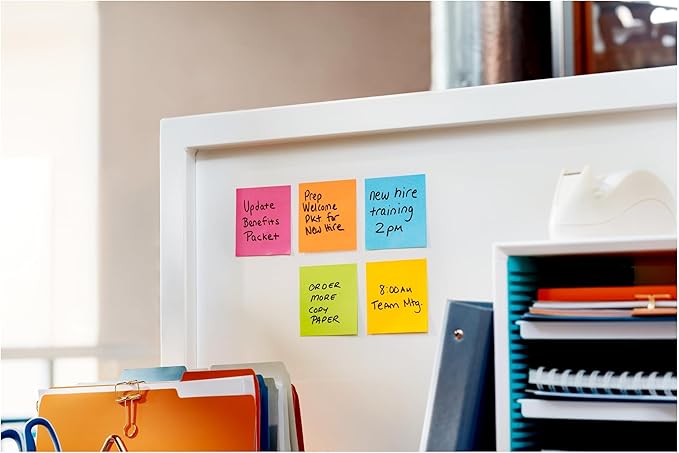 Post-it Super Sticky Notes, 24 Sticky Note Pads, 3 x 3 in., School Supplies, Office Products, Sticky Notes for Vertical Surfaces, Monitors, Walls and Windows, Energy Boost Collection