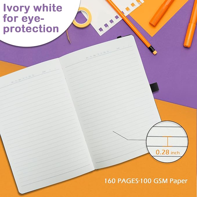 Lined Journal Notebooks for Work, Travel, College, A5 Size 100 GSM Thick Paper, Classic Ruled Journaling Notebook, Hardcover Notepad for Writing 160 Pages, 5.5 x 8.3 inch, Black