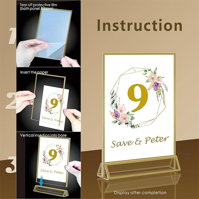 Acrylic Sign Holder 5x7 - Gold Acrylic Double-Sided Picture Frame Display Stand, Clear Table Tent Menu Holder & Plastic Paper Holder - Vendor Booth Display Items for Wedding Business Store Party