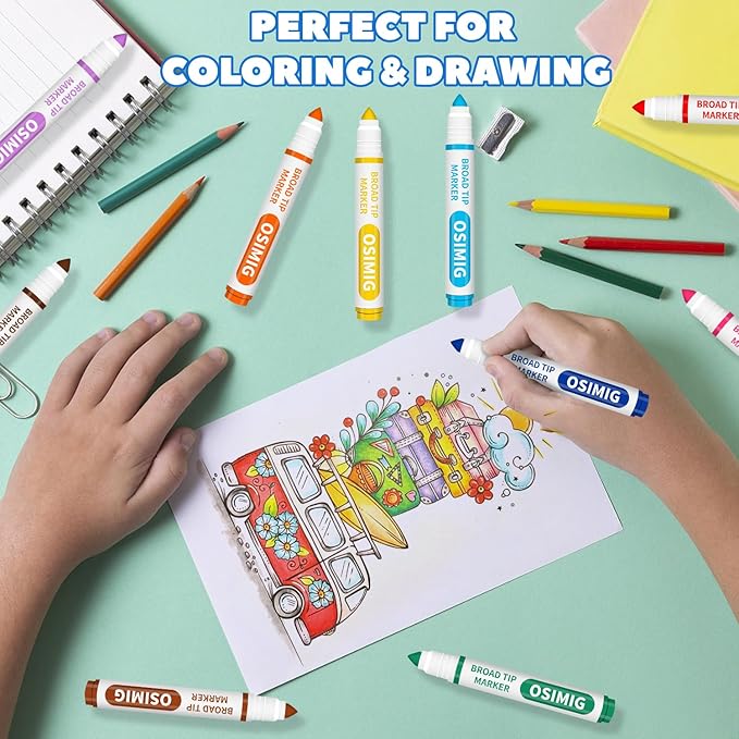 Washable Markers Bulk, 240 Count, 12 Assorted Colors, Markers for Classroom, Broad Line Conical Tip, Large Capacity, School Art Supplies for Kids