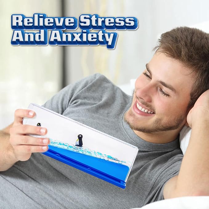 Honsheng Unsinkable Surfing Penguin Liquid Wave Paperweight Desk Sensory Toy Gifts for Kids Desk Stress Relievers for Adults