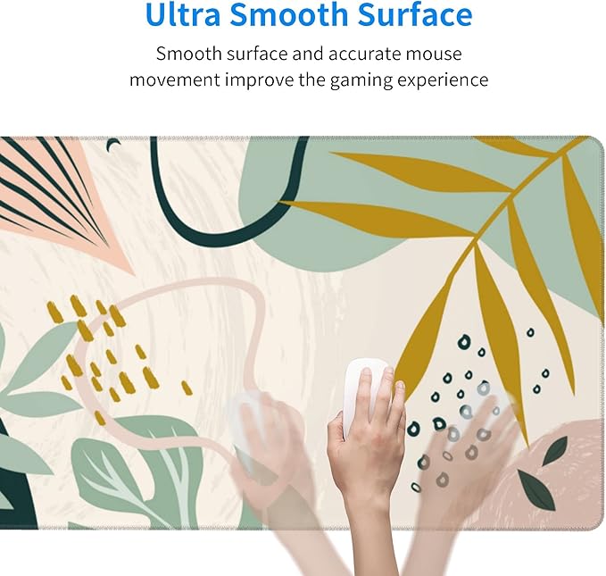 Desk Mat,Tropical Leaves Summer Plants Extended Gaming Mouse Pad for Office Work & Game,Computer Keyboard Mouse Mat Desk Non-Slip Rubber Base Large Mousepad with Stitched Edges, 31.5x15.7inch