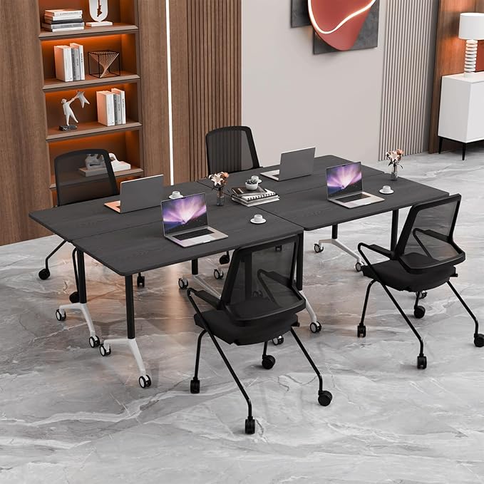 Conference Room Table with Flip-Top Design for Dynamic Meetings, Business Table Computer Desk with Heavy-Duty Frame,Foldable Seminar Meeting Tables for Home Office (4, F, 47.2IN)