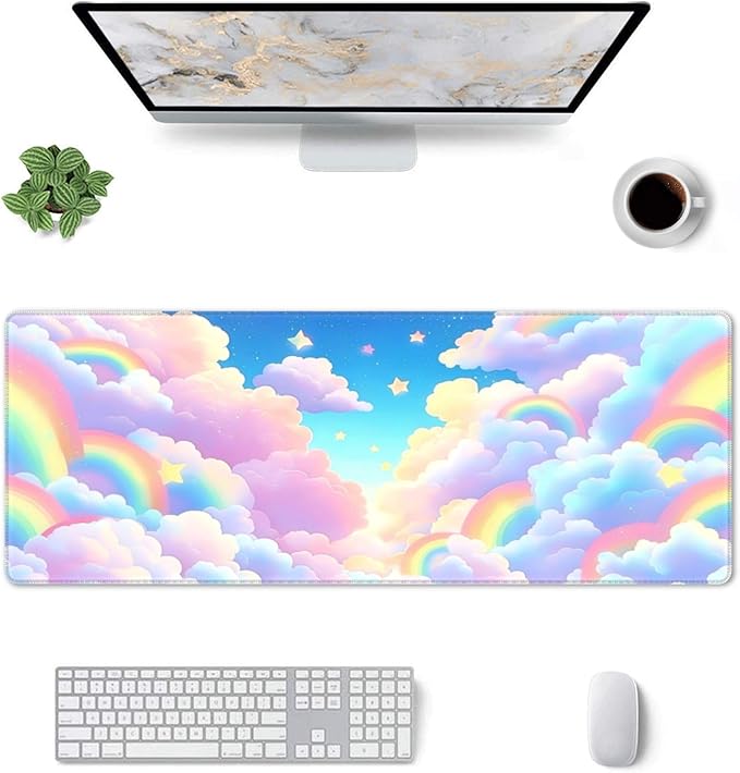Pink Clouds Desk Mat Large Gaming Mouse Pad Pink Clouds Extended Mousepad Big in Laptop Computer Mouse Keyboard Mat for Office Desk Decor 31.5x12 in