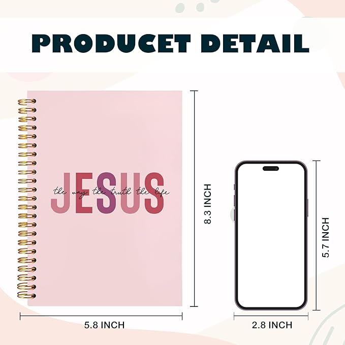 Boho Christian Notebook Journal, Christian Gifts for Women, Bible Notebooks for Note Taking, Bible Journaling Notebook, Jesus the Way the Truth the Life Hardcover Spiral Notebook 5.5x8.3 pink