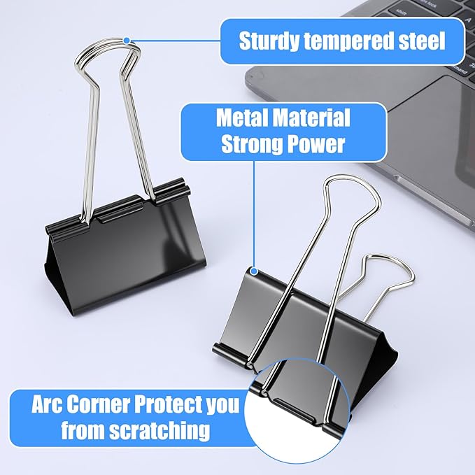 20 Pack 3 Inch Jumbo Binder Clips, Heavy Duty Extra Large Paper Clamps for Office, Home, Document Organization, Black