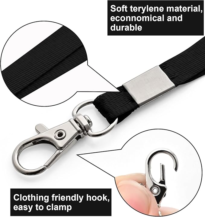 100 Pack Lanyards for ID Badges with Clear Name Tags, Reusable Lanyards Horizontal ID Card Badge Holders Plastic Name Badges for Men Women Kids Business School and Office Supplies (Black)