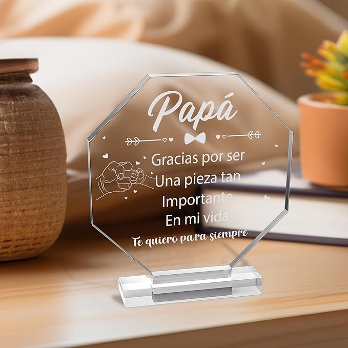 Yopyame Dad Gifts Acrylic Plaque - Regalos para Papá Acrylic Gift Keepsake Paperweight Gifts for Dad in Spanish Christmas Thanksgiving Father's Day Ideas Gifts for Dad Birthday from Son Daughter