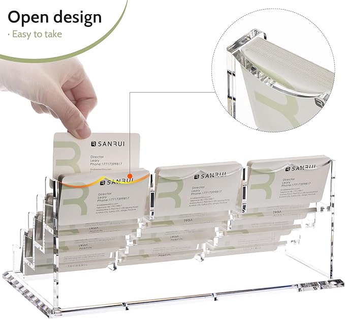 YUXUN Business Card Holder Display for Desk, Clear Acrylic Cards Stand for Women and Men 12 Slots 4 Tier 1 Pack (12slots)…