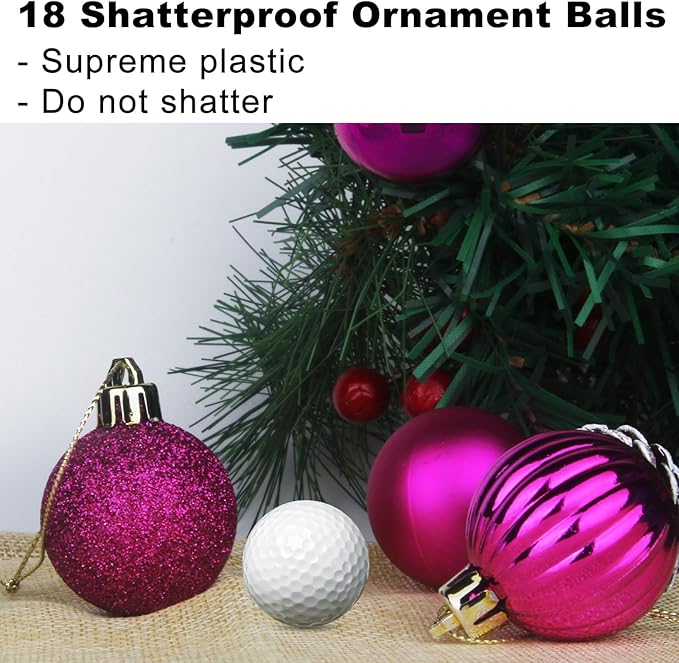 Fuchsia 2.5" Christmas Balls Christmas Tree Decoration Ornaments Shatterproof Hanging Balls for Birthday Halloween Holiday Wedding Decorations Set of 18pcs