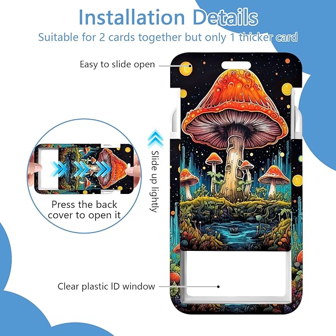 Mushroom Lanyards for Id Holder, ID Badge Holder with Retractable Lanyard, ID Holder with Badge Reel Clips, Name Tag ID Card Holder Teacher Women Doctor Office Gift