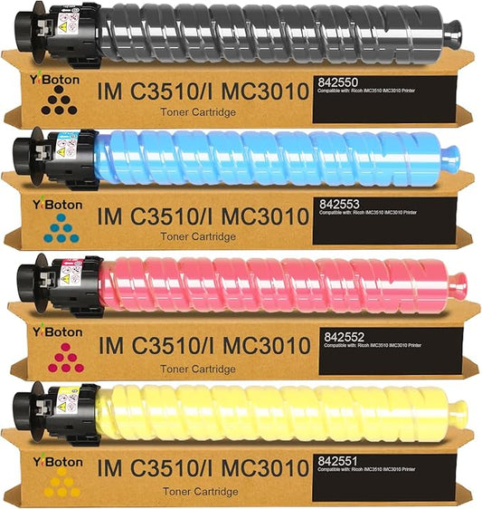High Yield IM C3510 IM C3010 Toner Cartridge 842550 842553 842552 842551 Toner Cartridge Compatible for Ricoh IMC3510 IMC3010 Printer (4-Pack Black Cyan Magenta Yellow)