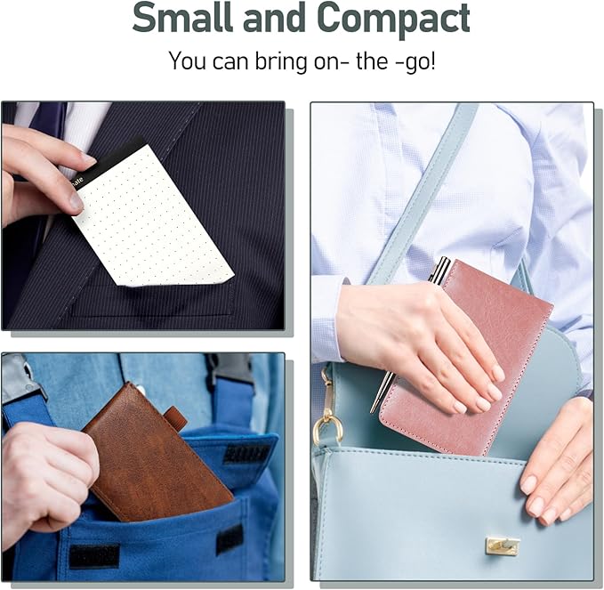 WEMATE 10 Pieces Small Notepad Holder Set Pocket Notebook - Included Mini Pocket Notepad Holder Set with 8 Memo Book Refills and Metal Pen for Meetings, Daily Records, and Notes 3 x 5 Inch (Rose Gold)