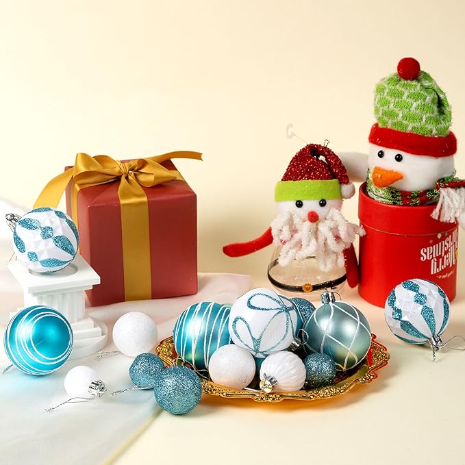 100Pcs Elegant Christmas Balls Set Christmas Tree Ornaments with Glitter and Patterns Bulk Ornaments for Tree as Festive Christmas Decor Xmas Ball Set Blue Silver