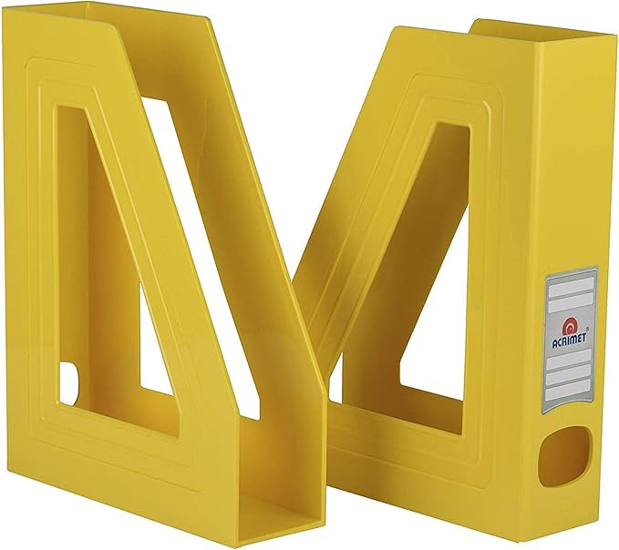 Acrimet Magazine File Holder, Durable Rack, Space-Saving Organizer (Plastic) (Yellow Color) (2 pack)