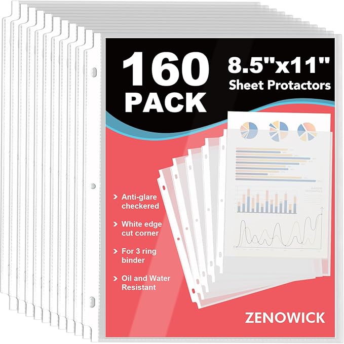 160 Pack Sheet Protectors 8.5 x 11 inch Clear Page Protectors for 3 Ring Binder, Plastic Sleeves for Papers, Document