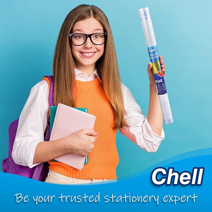 Chell Clear Contact Paper Roll for Books, 17.5 in x 5 ft Clear Self Adhesive Book Cover Paper Protector