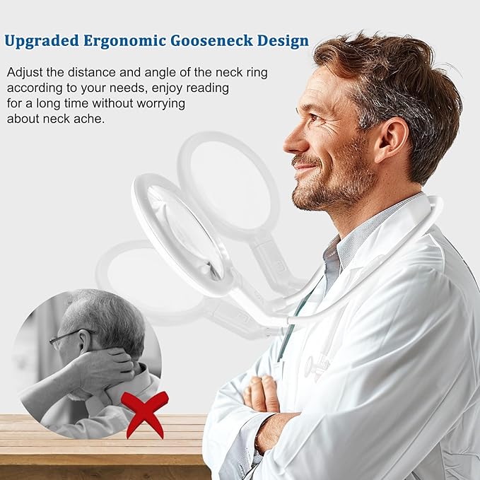 10X Magnifying Glass with Light, Flexible Gooseneck Magnifier with 36 LED, 3 Light Modes, 5.2 Inch Lighted Magnifying Glass Hands Free for Seniors Sewing(White)