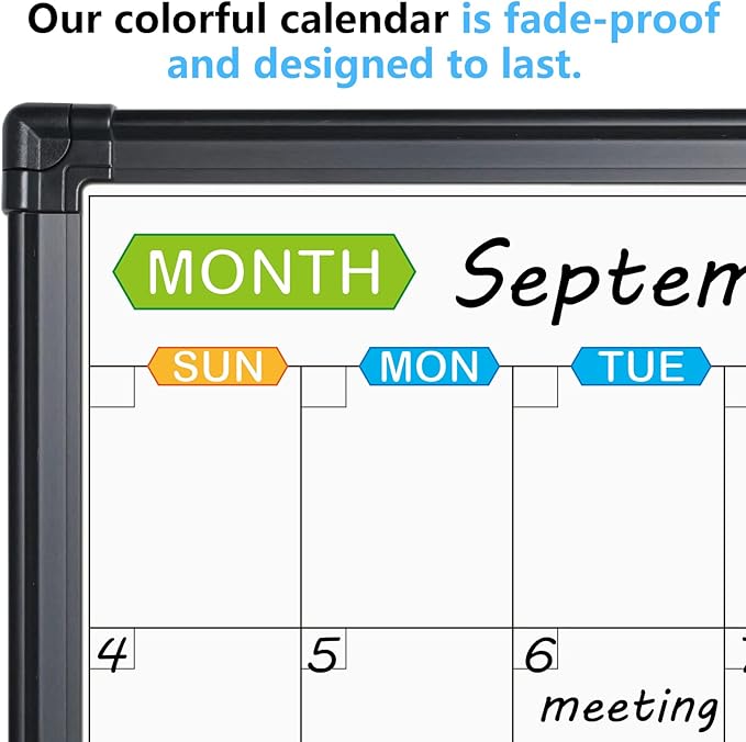 JILoffice Magnetic Dry Erase Calendar Whiteboard, 2 Month White Board Planner 48 X 36 Inch, Black Aluminum Frame Wall Mounted Board for Office Home and School