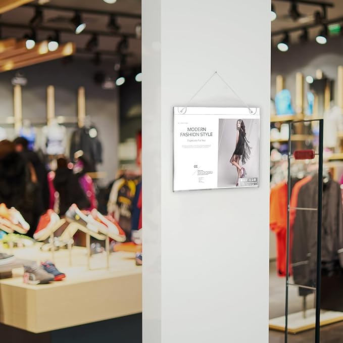 PecMuikee Horizontal Acrylic Sign Holder 8.5x11, Wall Mount Acrylic Sign Holder and Plastic Paper Display Ad Frame Bonus with 3M Tape and Mounting Screws for Restaurant, Office, Market, Library,