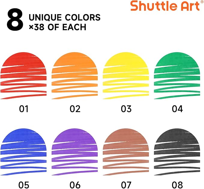 Shuttle Art 304 Pack Washable Markers, 8 Colors Broad Line Markers, Separate Pack of 38, Conical Tip Marker Bulk with a Box, Home Classroom School Supplies for Toddlers Kids Adults Students Teachers