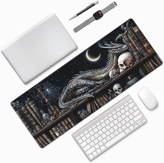 Mystical Dragon Mouse Pad 31.5 X 11.8 Inch Big Desk Rubber Base Stitched Edges Keyboard Pad XXL Mouse Mat for Home Game and Office