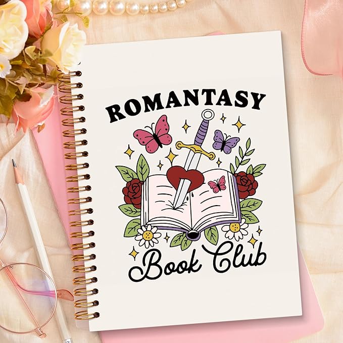 JXREQ Cute Floral Reading Book Club Notebook Journal for Women Book Lovers, Bookish Gifts for Women, Romantasy Book Club Spiral Notebooks 5.5x8.3
