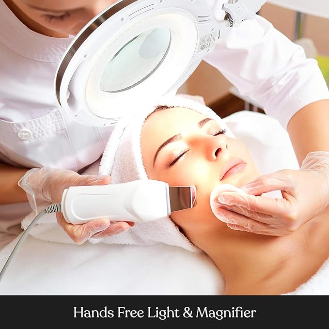 Brightech LightView Pro Magnifying Glass with Light and Stand, Magnifying Floor Lamp with a 6-Wheel Rolling Base for Facials, Lash Estheticians, Dimmable LED Work Light for Sewing, Crafts