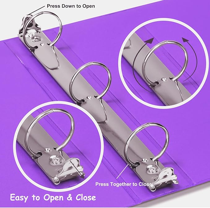 COMIX 3 Ring Binder 1.5 inch with Clear View Cover, 1.5" View Binder Holds 300 Sheets of US Letter Size Paper, 6 Pack (Purple)