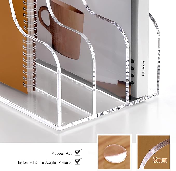 SANRUI Acrylic Magazine File Holder for Desk Organizers, Clear 3 Vertical Compartments A4 Folder Binder Holders Sorter, Desktop Workspace Organization Storage Racks for Office Home School