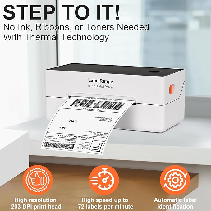 Ecommerce Label Printer 4x6, Bluetooth Thermal Shipping Label Printer, Compatible with Android&iOS and Windows, Support Amazon, Ebay, Shopify, Etsy, Whatnot, USPS, Pirate Ship, Shippo