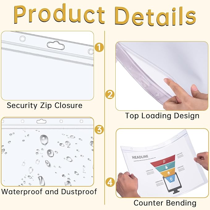 6PCS Hard Sheet Protectors 8.5x11 Waterproof Resealable Zip Paper Page Protectors Clear Rigid Plastic Sleeves for Photos Certificate, Heavy Duty Document Holder Wall Sign Holder, Horizontal