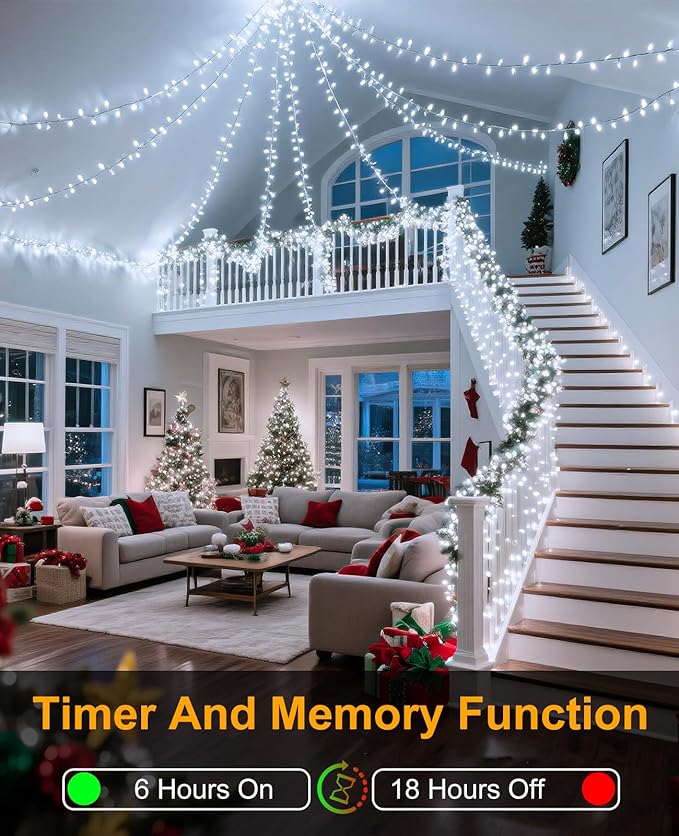 157FT 480 LED Christmas Lights Outdoor, Plug in Christmas Tree Lights Waterproof, 8 Modes Green Wire Twinkle String Light for Indoor Garden Tree Xmas Party Decorations, White