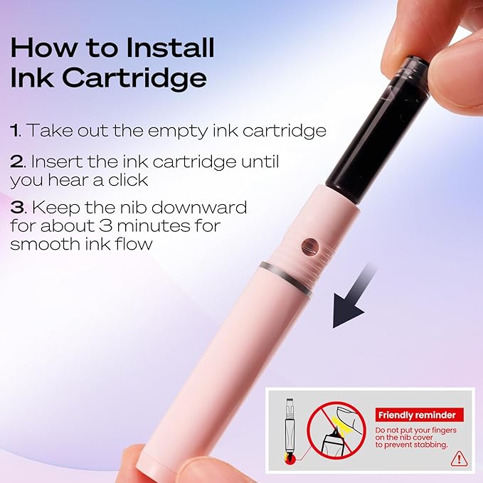 WRITECH Retractable Fountain Pen Set: Black Ink Fine Nib, 5 Refillable Ink Cartridges Included, No Leaking Smooth Writing for Calligraphy Journaling Gift (Pink)