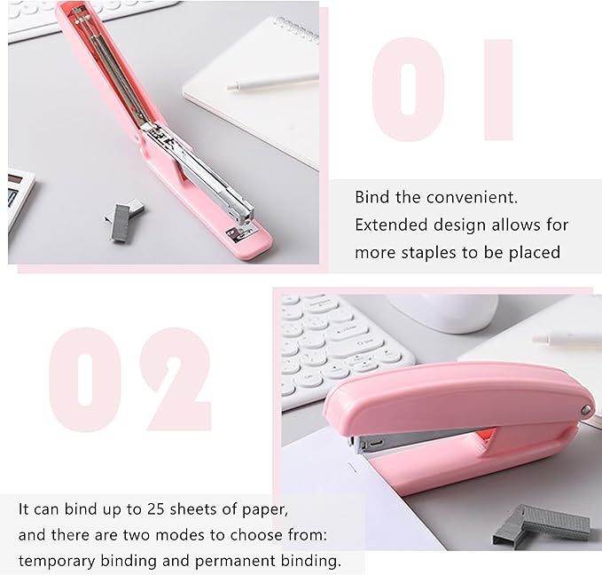 Pink Desk Organizers and Accessories Office Supplies Set Stapler, Pen Holder, Phone Holder, Scissors, Pen, Ruler, 30 Paper Clips, 22 Binder Clip, 20 Tacks and 1000pcs Staples