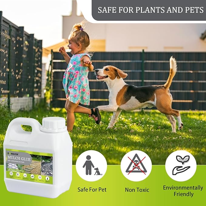 Mulch Glue for Landscaping 1.25 Gallon, Long-Lasting Rock Glue Gravel Binder, Strong Rubber Mulch Stabilizer Landscape Mulch Anchor for Pea Gravel, Max Concentrated Stones Lock Adhesive