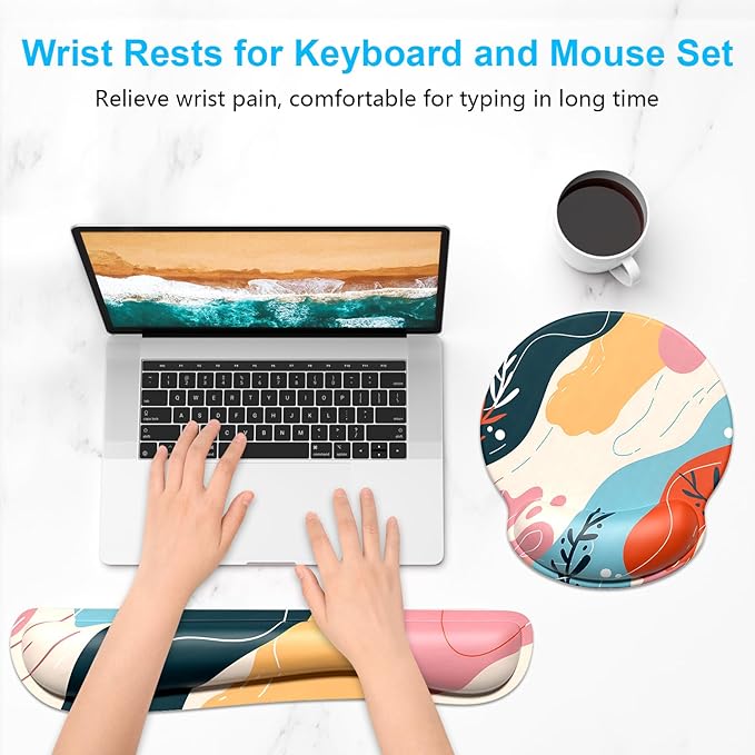 Dapesuom Keyboard Wrist Rest and Mouse Pad with Wrist Support, Cute Memory Foam Cushion for Keyboard and Mouse Set, Ergonomic Pad Rests with Non Slip Base for Easy Typing & Pain Relief, Abstract Art