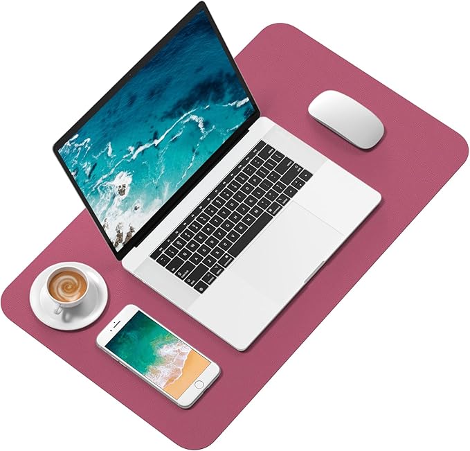 Hsurbtra Desk Pad, 23.6" x 13.8" PU Leather Desk Mat, M Extended Mouse Pad, Waterproof Desktop Blotter Protector, Non-Slip Ultra Thin Small Laptop Keyboard Writing Mat for Office Home, Deep Red