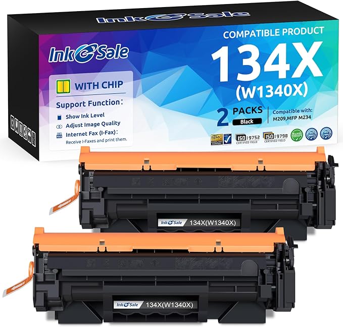 INK E-SALE 134X 134A High-Yield Toner Cartridge Replacement for HP 134X 134A W1340A W1340X Black Toner Cartridge for HP Laserjet M209d MFP M234dw M234sdw Printer 2-Pack Black Show Ink Level