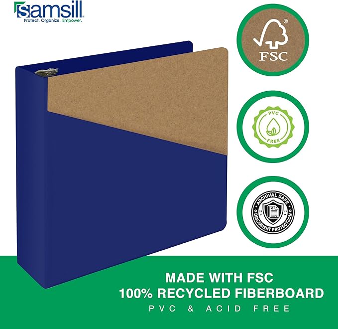 Samsill Durable 3 Inch Binder, Made in The USA, D Ring Binder, Customizable Clear View Cover, Dark Blue, Holds 625 Pages