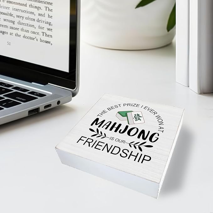 Mahjong Gifts for Players Women, Mahjong Friendship Wooden Sign, Farmhouse Home Living Room Desk Decor