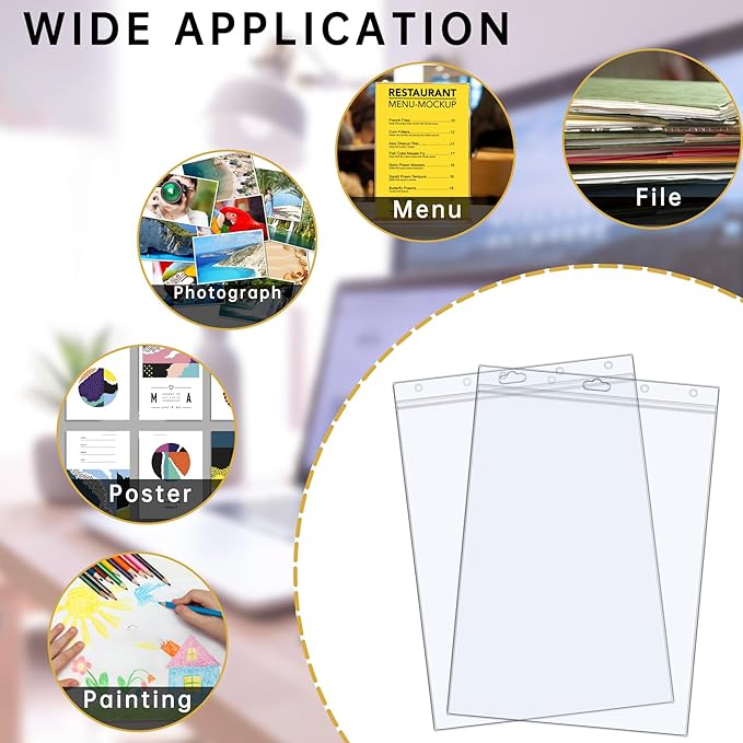 6PCS Hard Sheet Protectors 8.5" x 11" Waterproof Resealable Zip Paper Page Protectors Clear Rigid Plastic Sleeves for Photos Certificate, Heavy Duty Document Holder Wall Sign Holder, Vertical