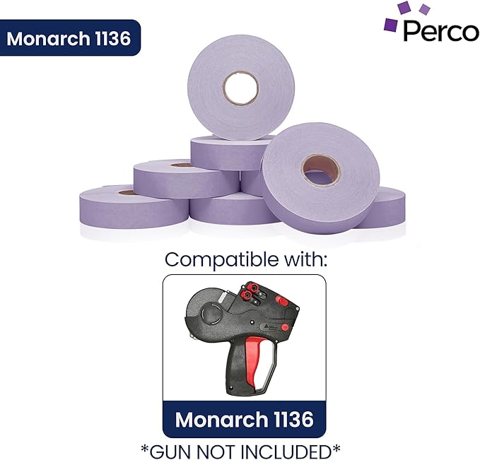 Perco Lavender Pricing Labels for Monarch 1136 Price Gun - 3 Sleeves, 24 Rolls Value Pack - 42,000 Price Marking Labels - with Ink Rolls Included